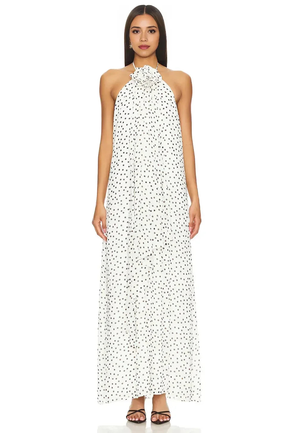 Chic Sheath Halter Neck Sleeveless Tie Back Polka Dot Floor Length Evening Dress