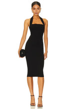 Chic Sheath Halter Neck Sleeveless Zipper Back Midi Evening Dress