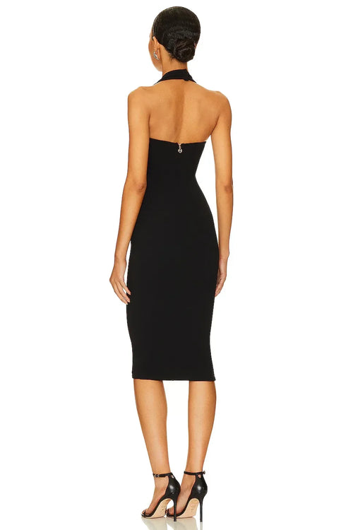 Robe de soirée fourreau chic, sans manches, à col licou, avec fermeture éclair au dos, longueur midi