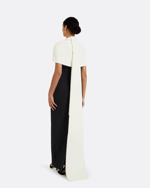 Chic Sheath High Neck Cape Detail Floor Length Plus Size Evening Dress