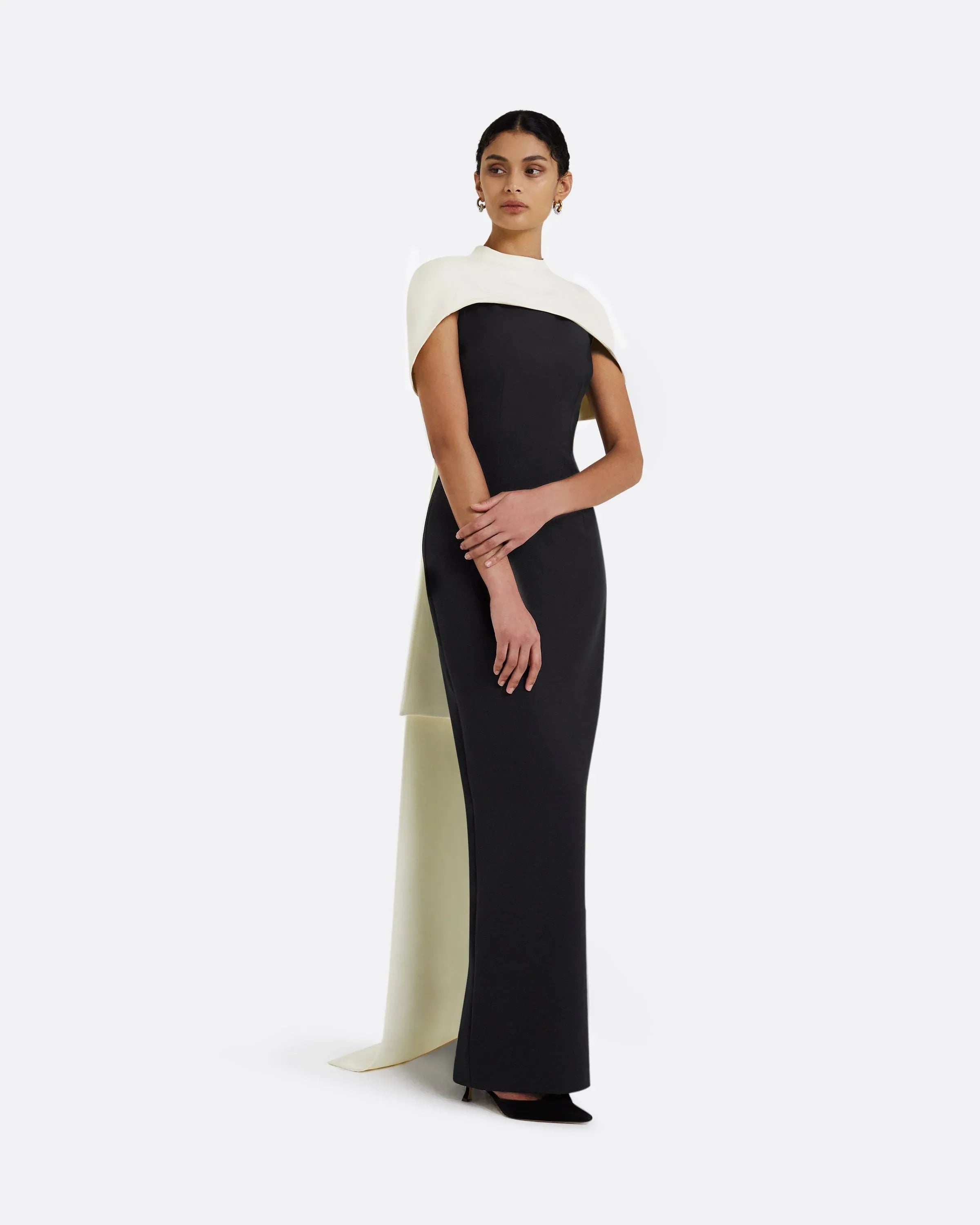 Chic Sheath High Neck Cape Detail Floor Length Plus Size Evening Dress