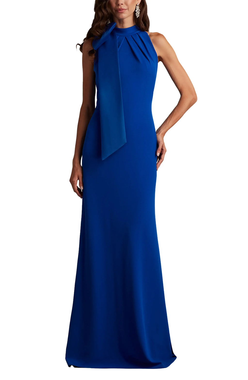 Chic Sheath High Neck Sleeveless Bow Back Floor Length Evening Dress