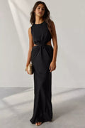 Chic Sheath High Neck Sleeveless Cutout Back Floor Length Prom Dress