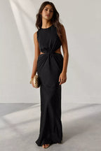 Chic Sheath High Neck Sleeveless Cutout Back Floor Length Prom Dress