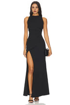 Chic Sheath High Neck Sleeveless High Slit Floor Length Evening Dress