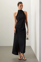 Chic Sheath High Neck Sleeveless Open Back Asymmetrical Hem Floor Length Plus Size Prom Dress