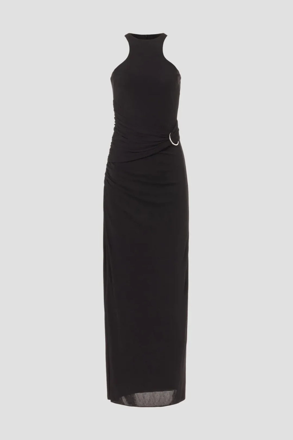 Chic Sheath High Neck Sleeveless Ruched Side Floor Length Plus Size Prom Dress