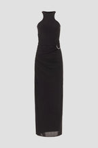 Chic Sheath High Neck Sleeveless Ruched Side Floor Length Plus Size Prom Dress
