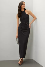 Chic Sheath High Neck Sleeveless Ruched Side Floor Length Plus Size Prom Dress