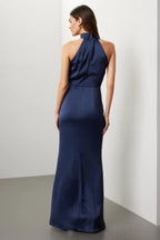 Chic Sheath High Neck Sleeveless Side Tie Floor Length Plus Size Prom Dress
