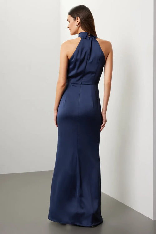 Chic Sheath High Neck Sleeveless Side Tie Floor Length Plus Size Prom Dress