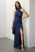 Chic Sheath High Neck Sleeveless Side Tie Floor Length Plus Size Prom Dress