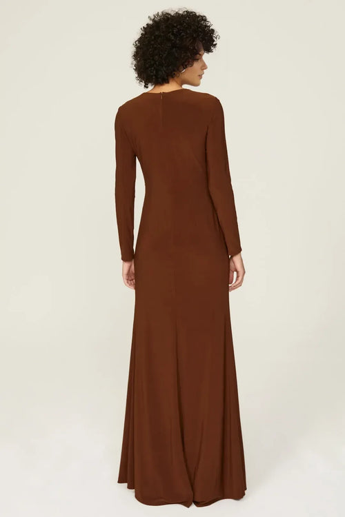 Chic Sheath Keyhole Neck Long Sleeve Ruched Side High Slit Floor Length Plus Size Prom Dress