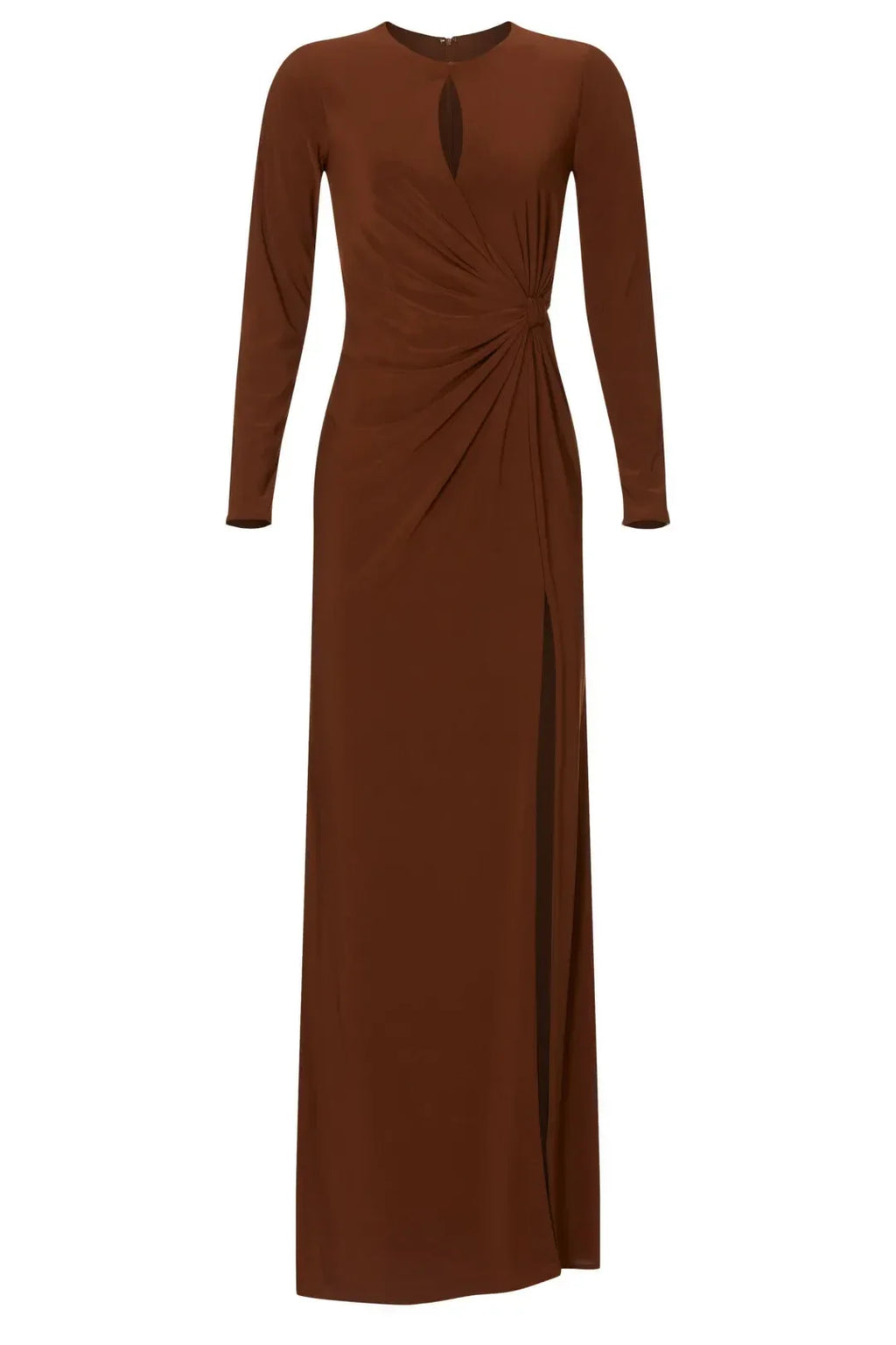 Chic Sheath Keyhole Neck Long Sleeve Ruched Side High Slit Floor Length Plus Size Prom Dress