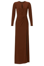 Chic Sheath Keyhole Neck Long Sleeve Ruched Side High Slit Floor Length Plus Size Prom Dress