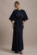 Chic Sheath Mock Neck Cape Sleeve Zipper Back Floor Length Evening Dress