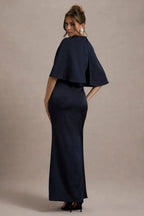 Chic Sheath Mock Neck Cape Sleeve Zipper Back Floor Length Evening Dress