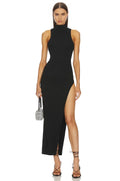 Chic Sheath Mock Neck Sleeveless High Slit Midi Length Evening Dress