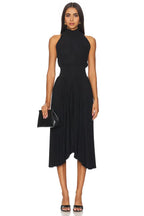 Chic Sheath Mock Neck Sleeveless Keyhole Back Pleated Hem Midi Length Evening Dress