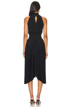 Chic Sheath Mock Neck Sleeveless Keyhole Back Pleated Hem Midi Length Evening Dress
