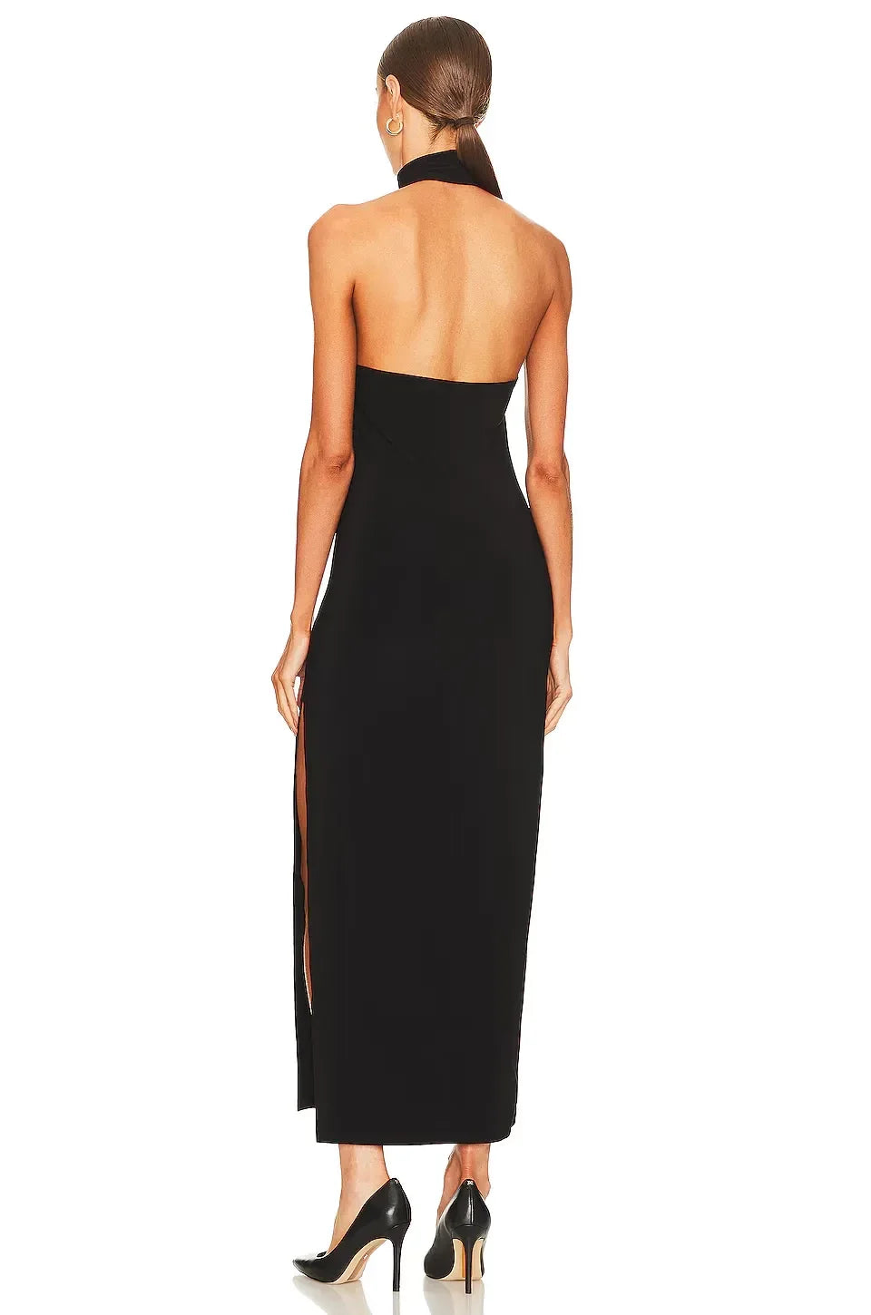 Chic Sheath Mock Neck Sleeveless Open Back High Slit Midi Length Evening Dress