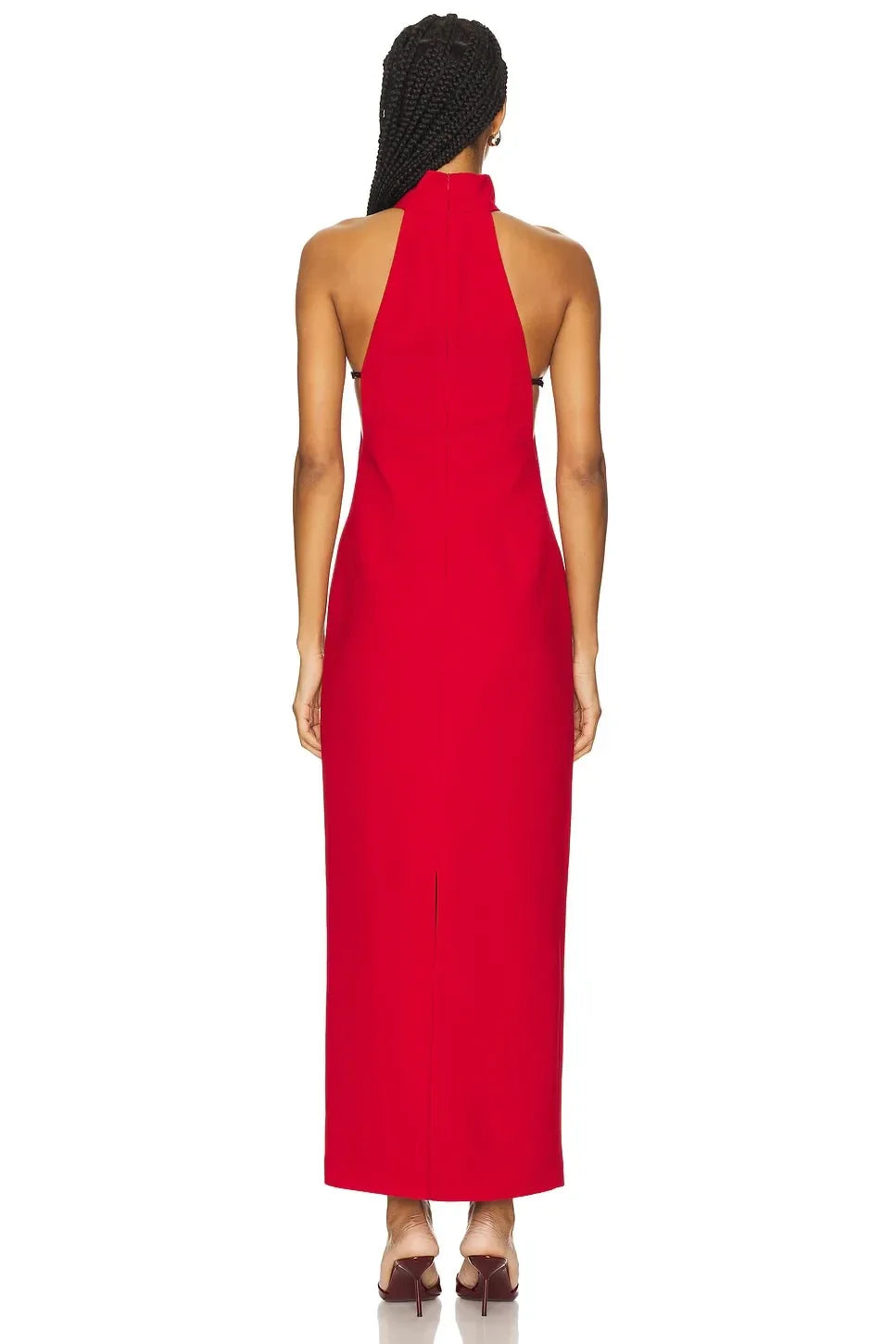Chic Sheath Mock Neck Sleeveless Zipper Back High Slit Midi Length Prom Dress
