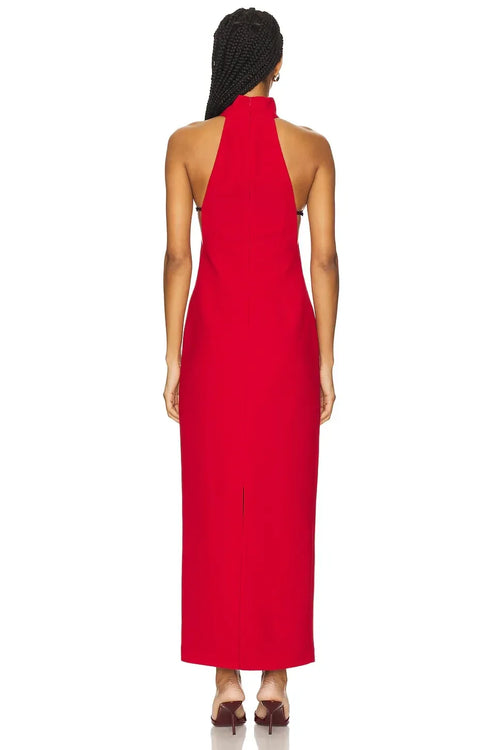 Robe de bal chic mi-longue fourreau sans manches à col montant avec fermeture éclair au dos et fente haute