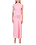 Chic Sheath Mock Neck Sleeveless Ruched Bodice Midi Length For Sale Prom Dress