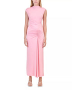 Chic Sheath Mock Neck Sleeveless Ruched Bodice Midi Length For Sale Prom Dress