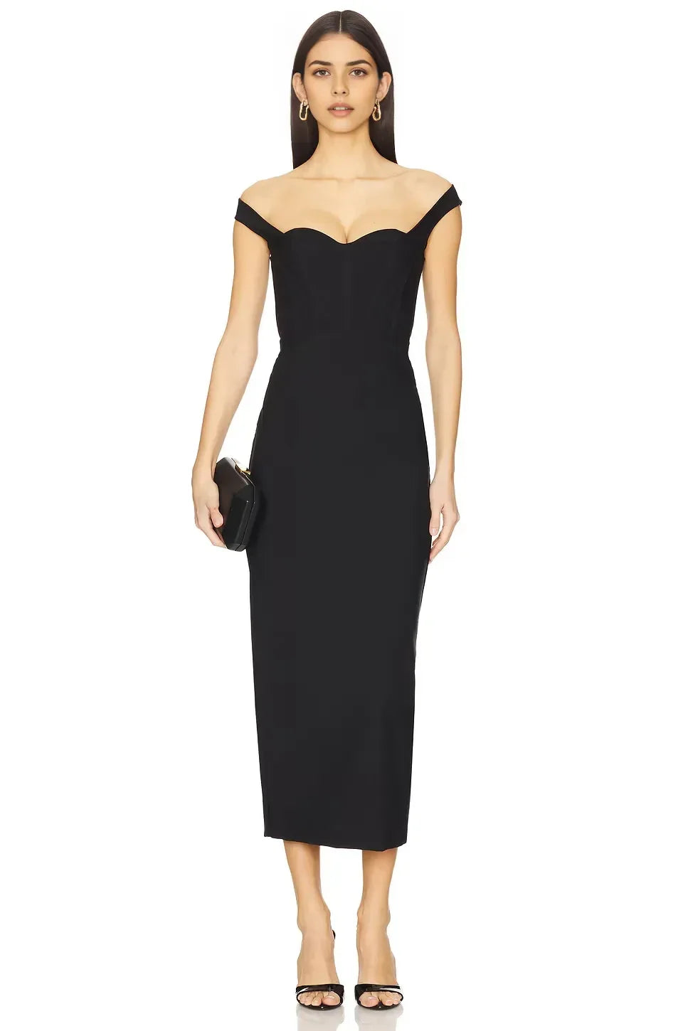 Chic Sheath Off Shoulder Cap Sleeve High Slit Midi Length Prom Dress