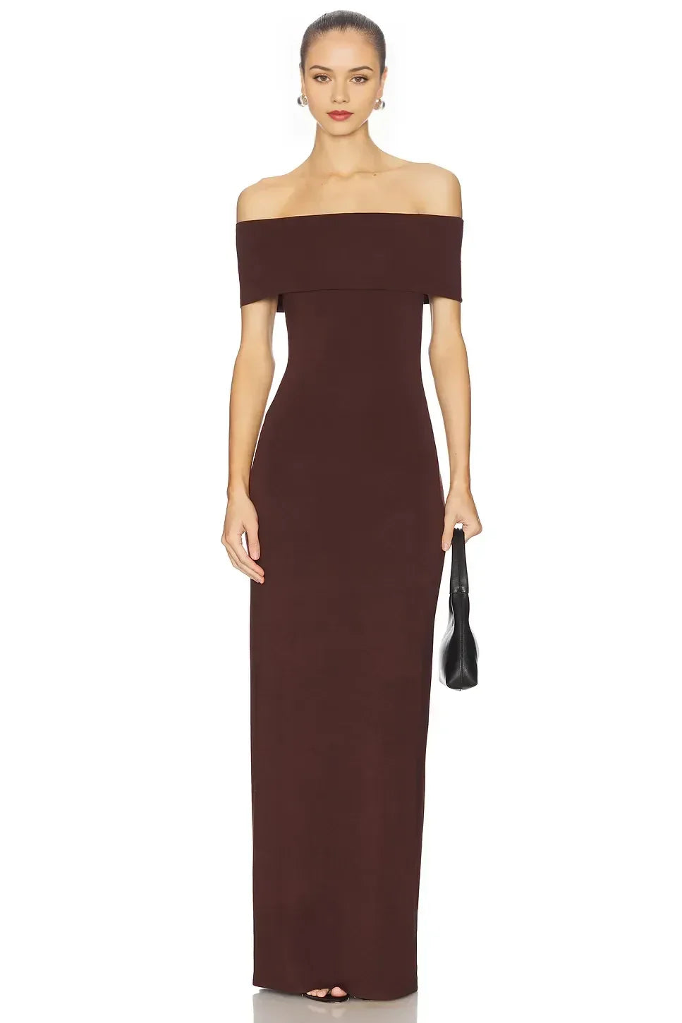Chic Sheath Off Shoulder Cap Sleeve Solid Back Maxi Evening Dress