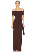 Chic Sheath Off Shoulder Cap Sleeve Solid Back Maxi Evening Dress