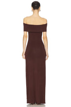 Chic Sheath Off Shoulder Cap Sleeve Solid Back Maxi Evening Dress