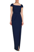 Chic Sheath Off Shoulder Cap Sleeve Zipper Back Floor Length Evening Dress