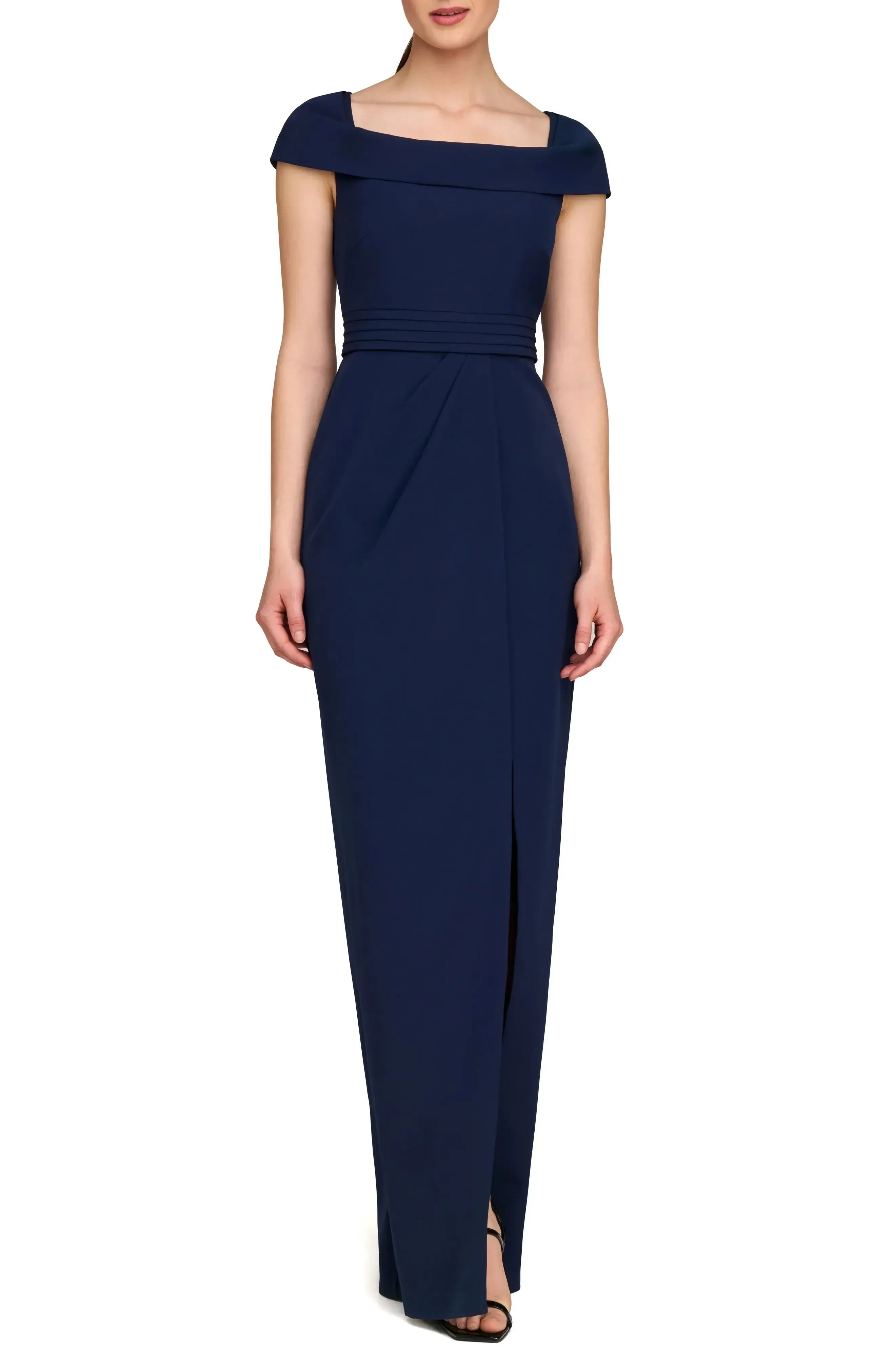Chic Sheath Off Shoulder Cap Sleeve Zipper Back Floor Length Evening Dress