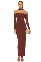 Chic Sheath Off Shoulder Long Sleeve Cutout Back Floor Length Evening Dress