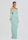 Chic Sheath Off Shoulder Long Sleeve Open Back Floor Length Plus Size Prom Dress