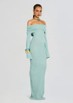 Chic Sheath Off Shoulder Long Sleeve Open Back Floor Length Plus Size Prom Dress