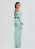 Chic Sheath Off Shoulder Long Sleeve Open Back Floor Length Plus Size Prom Dress