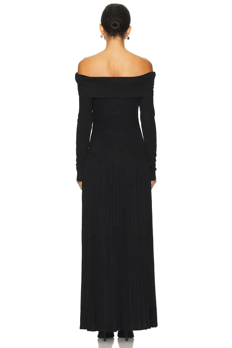 Chic Sheath Off Shoulder Long Sleeve Pleated Hem Floor Length Evening Dress