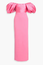 Chic Sheath Off Shoulder Puff Sleeve Open Back High Slit Floo Length Plus Size Evening Dress