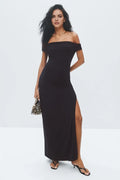 Chic Sheath Off Shoulder Short Sleeve Side Slit Floor Length Plus Size Prom Dress