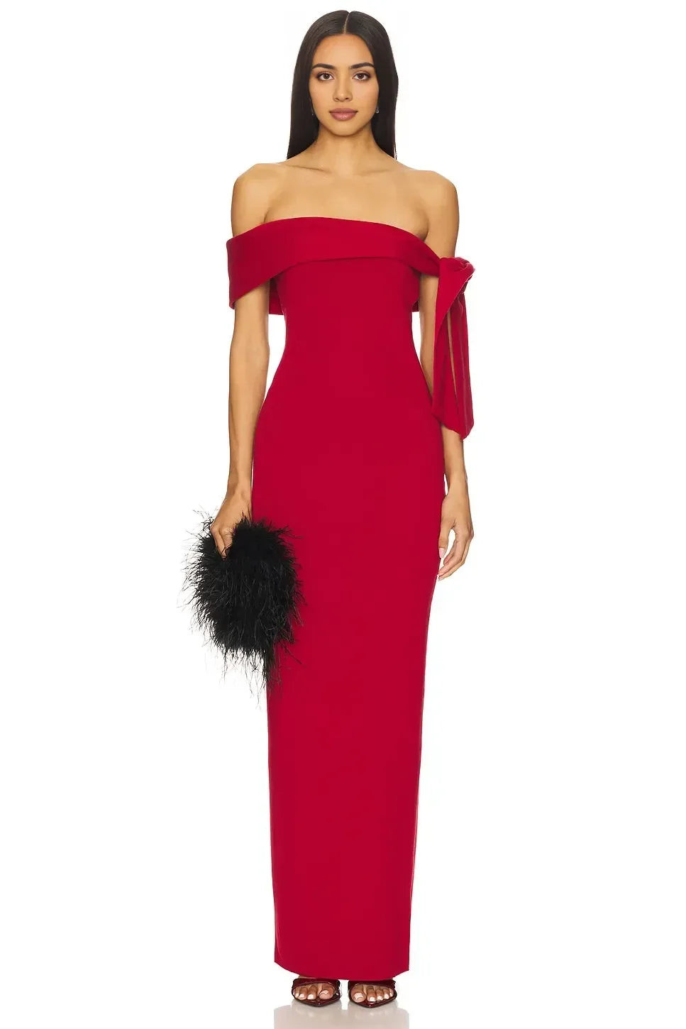 Chic Sheath Off Shoulder Tie Detail Sleeveless Open Back Floor Length Evening Dress