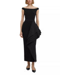 Chic Sheath Off the Shoulder Sleeveless Ruffle Accent Midi Length For Adults Prom Dress ﻿