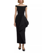 Chic Sheath Off the Shoulder Sleeveless Ruffle Accent Midi Length For Adults Prom Dress ﻿
