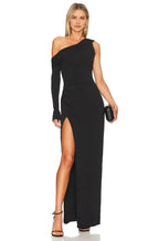 Chic Sheath One Shoulder Asymmetric Sleeve Solid Back Floor Length Evening Dress