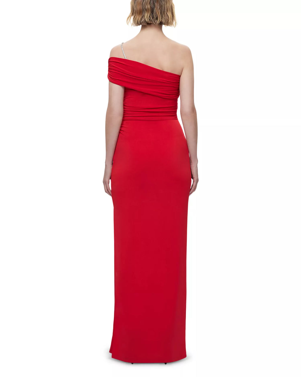 Chic Sheath One Shoulder Beaded Strap Ruched Bodice Floor Length For Sale Prom Dress