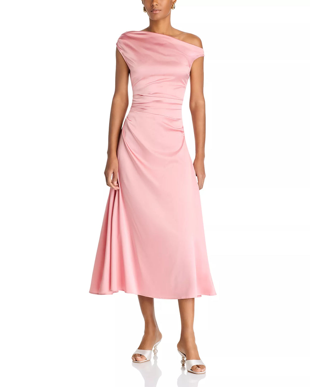 Chic Sheath One Shoulder Cap Sleeve Ruched Back Midi Length For Ladies Prom Dress