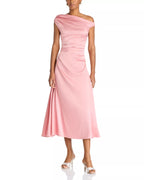 Chic Sheath One Shoulder Cap Sleeve Ruched Back Midi Length For Ladies Prom Dress