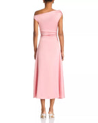 Chic Sheath One Shoulder Cap Sleeve Ruched Back Midi Length For Ladies Prom Dress